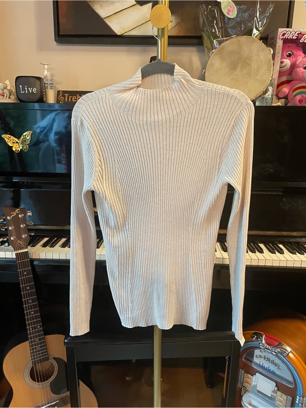 Athleta Cream Ribbed Mock Neck Sweater